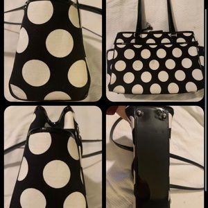 Brighton Black & White Polka Dot Shoulder Bag Canvas Purse Inner Pockets CHARMS